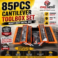 85pcs tools set Cantilever Metal Tool Box Set 5 Tier 85pcs Socket Set 1/4" & 1/2" Spanner Tools Set