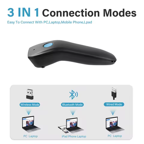 Mini 3 In 1 Bluetooth Barcode Scanner 1D 2D QR Code CCD Screen Barcode Reader Large Capacity Battery