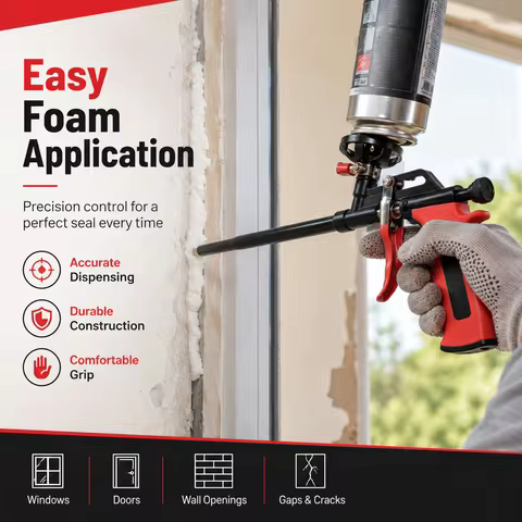 All-Metal No-Clean Foam Gun, Durable PU Foam Sealant Applicator for Construction Home Renovation, In