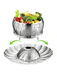 1入組不鏽鋼折疊可擴展食物蒸籠,可調節排水果盤鍋蒸籠網架廚房烹飪用具