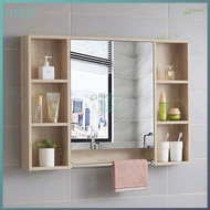 Toilet Mirror Cabinet Environmental Protection Solid Wood Bathroom Mirror Cabinet Wall-Mounted Bathroom Wash Table Mirror Toilet Hand Washing Dressing Mirror Storage Rack