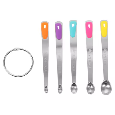 5pcs Stainless Steel Mini Teaspoon Color Grip Measuring Spoon with Anti-Slip Handles 1/4 1/8 tsp 1/1