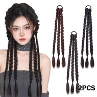 2Pcs Twist Braids Hair Extension Ponytail Hair Wig With Elastic Hair Rope Braids