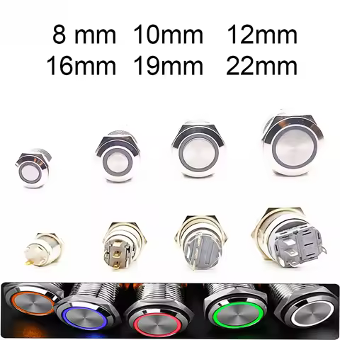Electric Waterproof Power 12v Led Light Momentary Push Button Switch 8/10/12/16/19/22 Mm Pressure Sw
