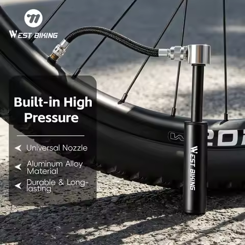 WEST BIKING 120PSI Mini Bike Pump High Pressure Aluminum Alloy 58g Portable with Detachable Hose for