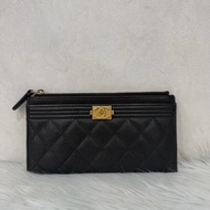 Chanel A81254 黑荔枝皮金釦boy長卡包