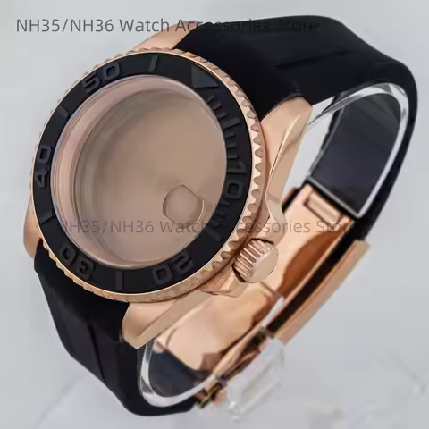 40mm Rose Gold Watch Case Ceramic Bezel Sapphire Glass Stainless Steel for NH35 Nh36 Nh34 Automatic 