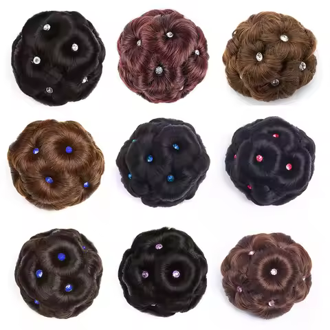 AOSI Synthetic High Temperature Fiber Chignon Nine flowers Hair Women Curly Chignon Hair Bun Donut C