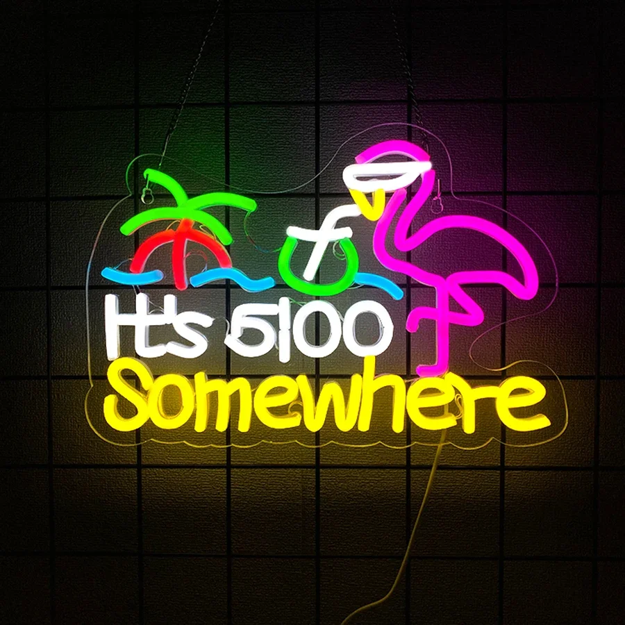 Its 5 Oclock Some Where Neon Sign for Wall Decor USB Powered Five Oclock Bar Beer LED Light Man Cave