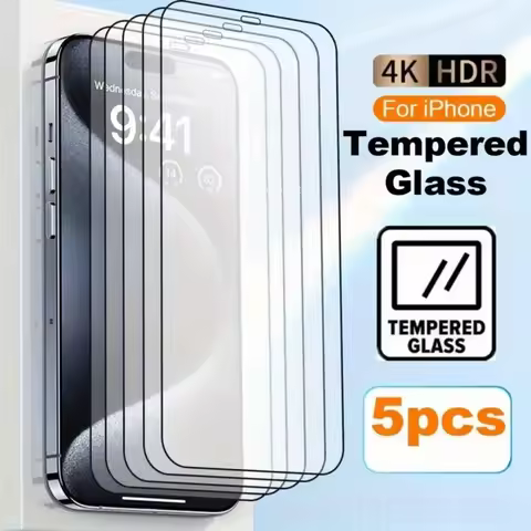 5Pcs 9H Hardness Tempered Glass for IPhone 13 Promax 16E 17/16/15/14 Promax HD Clear Screen Protecto