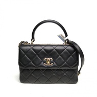 CHANEL TrendyCC手提風琴包小號黑色羊皮26開金扣