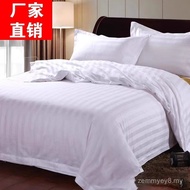 Set Empat Keping Cadar Hotel Clearance, Sarung Duvet Hotel, Sarung Duvet Putih dengan Jalur Satin, S