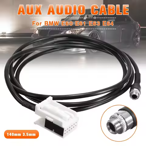 3.5mm 12PIN Female Black AUX Audio Input Kit Adapter Music Cable Wire for BMW E60 E61 E63 E64 AUX IN
