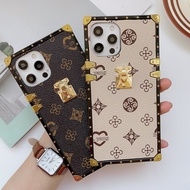 Luxury Brand Square Flower Leather Phone Case For Iphone 12 Mini 11 13 Pro MAX X XS 7 8 6S Plus Fashion Wrist Bracket Back Cover