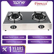 Firenzzi 3.8kW + 4.2kW 2 Burner Free Standing Tempered Glass Top Gas Stove FS-148 FS148