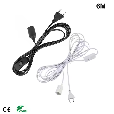 6M Lamp Base Holder Power Cord Cable E26 E27 EU Hanging Pendant LED Light Fixture Socket Cord Adapte