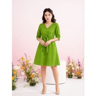 Dress Brokat Wanita Elegan Lengan Pendek Pita Depan - Gaun Kondangan Modis Kekinian Triani Gm