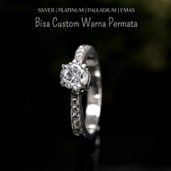 Custom white gold women's wedding ring 950 silver platinum palladium wedding engagement W89