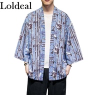 Loldeal 3/4 Sleeve Cardigan Chinese Style Dragon Batik Polyester Fiber Comfortable Kimono