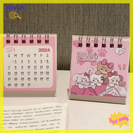 XINGK 2024 Cartoon Pink Cat Desk Calendar Mini Cute Standing Flip Desktop Calendar Small Daily Planning Monthly Calendar For Home