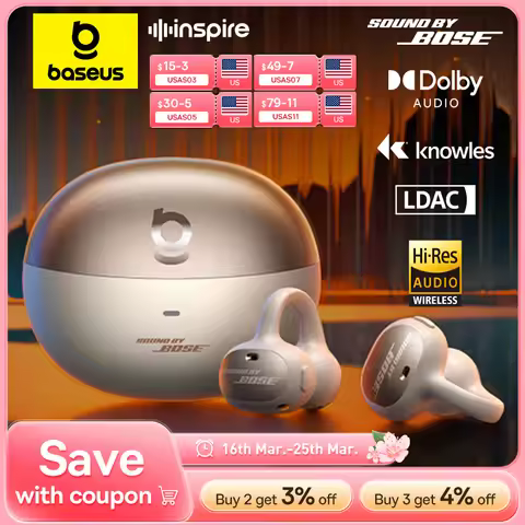 Baseus Inspire XC1 Ear Clip Wireless Earbuds Bluetooth 6.1 Hi-Res Open Earphones earrings 4-Mics Cli