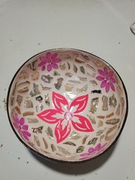 【繁花盛放流】越南手工椰殼貝殼鑲嵌碗 ｜ 艷麗桃紅花卉鮑魚螺鈿置物盤 ｜ 獨一無二文青風家居飾品玄關收納碗