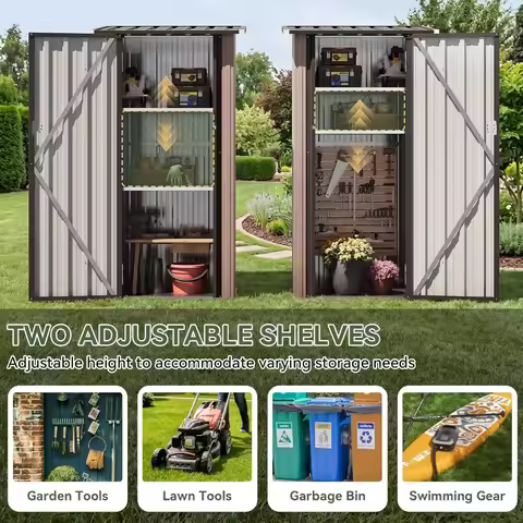 Vertical Waterproof Outdoor Storage Cabinet, Floor & 2 Adjustable Shelves & Lockable Doors, Small Ga