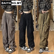 Y2K Dopamine Long Cargo Pants Women Streetwear Sport Casual Baggy Wide Leg Straight Cut Plus Size Bi