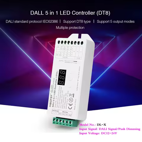 DALI 5 IN 1 LED Controller DC12V 24V Dimmer Support DT8 Type RGBW RGB +CCT Output Mode Compatible Mi