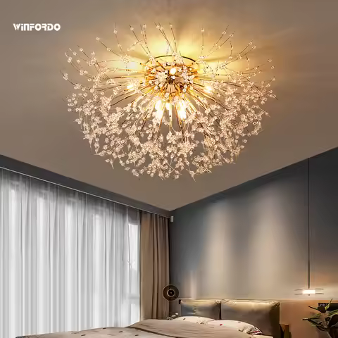 LED G9 Firework Chandelier Dandelion Pendant Lamp Living Room Bedroom Ceiling Light with Crystal Bra