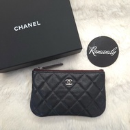 chanel 經典荔枝皮 一字零錢包 黑銀