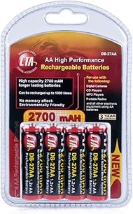 CTA Digital DB-27AA AA Rechargeable NiMH Battery (2700mAh, 1.2V) - 4 Pack