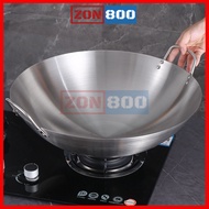 Stainless Steel Wok High Quality ZON800 ( Wood Single or Double Ear Handle ) / Kuali Stainless Steel Bertangkai