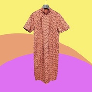 二手 古董訂製 暗粉色 織紋 開衩 略彈性 長袖 旗袍 CA410