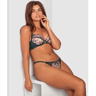 Unlined Bra n things made in Australia in dark green color with pattern, large size 32D 34DE 36E 38E