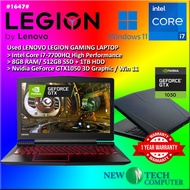 #1647 *Used Lenovo Legion 15.6” Gaming Laptop Intel i7-7700H 8GB RAM 512GB SSD 1TB HDD NVIDIA GTX105