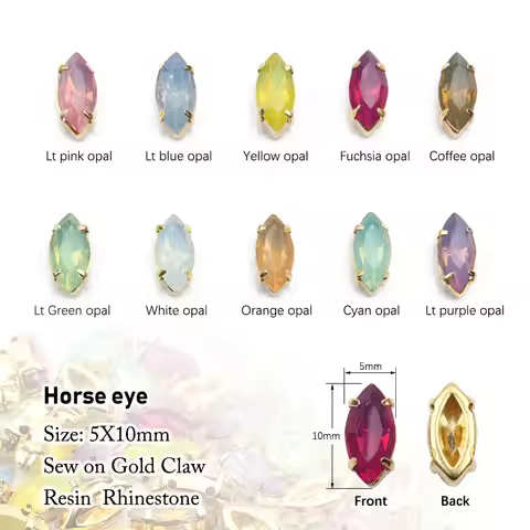 5x10mm/6x12mm horse eye sewing resin rhinestone gold claw set Opal color Stones shoes and hats decor