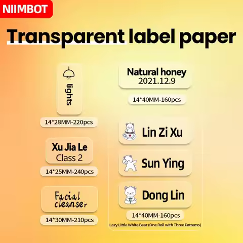 Niimbot D101 D11 D110Transparent Label Printing Paper Name Sticker Adhesive Sticker Book Stationery 