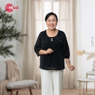 CN23267 - Middle-aged Women's Round Neck Blouse - 4-Way Stretch Metallic Mesh Material - Luxurious -