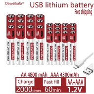 AA + AAA USB charging 1.2V AA 4800mAh rechargeable lithium battery remote control mouse toy battery + free shipping