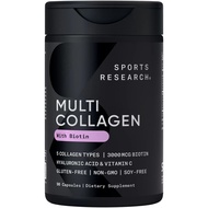 Sports Research Multi Collagen Pills (Type I, II, III, V, X) - Hydrolyzed Collagen Peptides with Hya