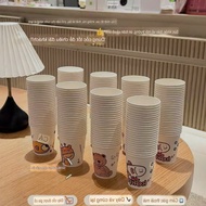 Set of 50 heat-resistant paper cups with many super cute cartoon patterns that can withstand heat up