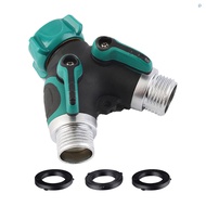 2 Way Garden Hose Splitters Y Way Faucet Diverter Tap Hose Connector Water Distributor with 2 Individual On-Off Switch 3 Washers