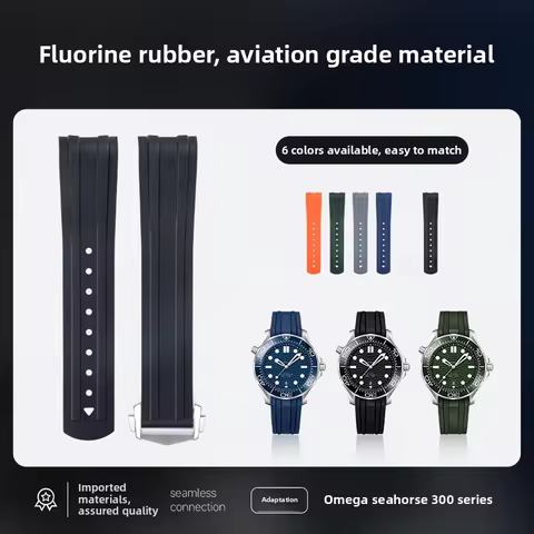 20mm Original Design For Omega Seamaster 300 FKM Rubber Watch Strap FDA-Approved Flexible Multi-Colo