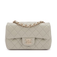 Chanel Light Grey Quilted Lambskin Mini Classic Flap Light Gold Hardware, 2022
