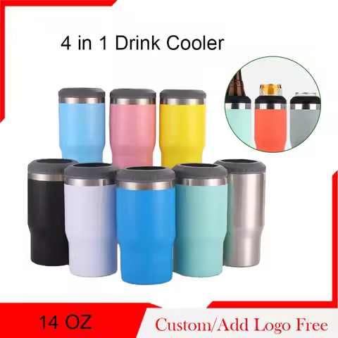 4 in 1 Insulated Drink Cooler Non-slip Double-walled Stainless Steel Bottle Vacuum Beer Cooler,Skinn