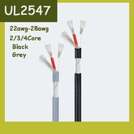 UL2547 PVC Shielded Wire Cable 22AWG-28AWG Tinned Copper 2/3/4-Core Black Grey