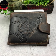 Rush Rider Cow Leather Wallet Men Button Closure Short Wallet Dompet Kulit Lelaki Beg Duit