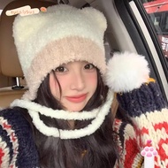 EUCALYTUSMY Beanies Bear Hat, Bear Ear Wool Ear Protection Hat,  Thickened Crochet Warm Hat Autumn
