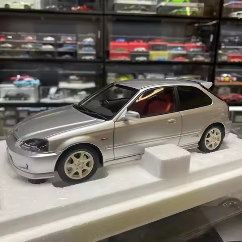 Die-cast 1:18 Scale Honda Civic Type R Silver Ek9-120 Late Version With Engine Alloy Car Model Hobby